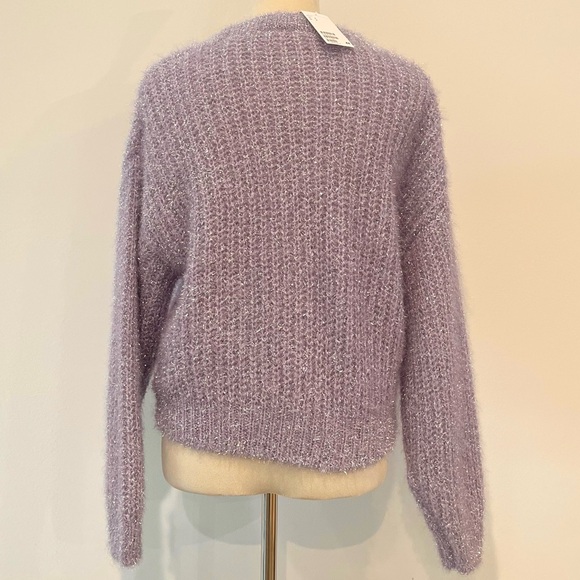 Divided Pastel Lilac Lavender Silver Tinsel Fuzzy Long sleeve Sweater Small - Picture 2 of 4